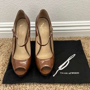 Brian Atwood Platform Patent Leather Peeptoe Mary Janes - 38